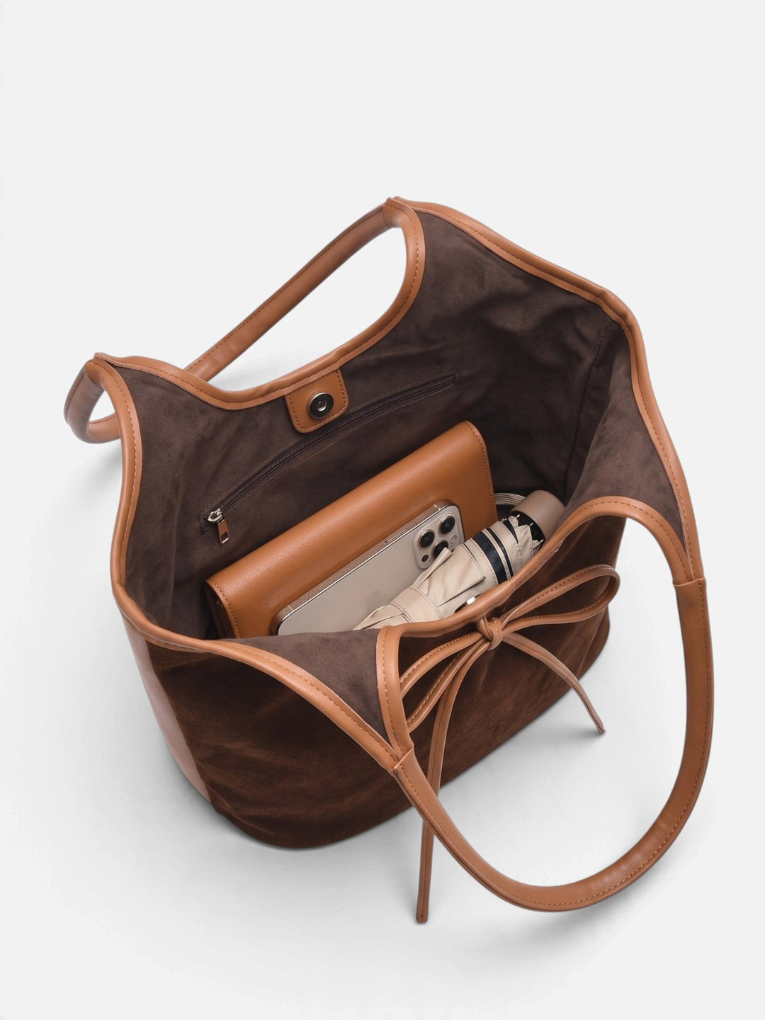 Women's Faux Suede Shoulder Bag with Bow Detail