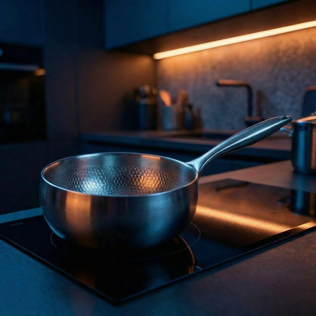 Hand-hammered titanium sauté pan, PFAS-free