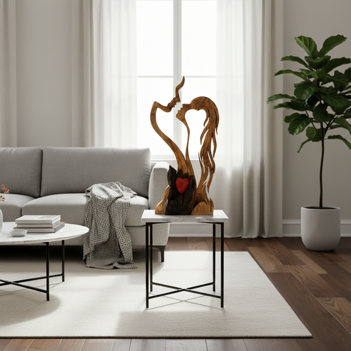 Paar-Skulptur aus Holz – Abstraktes Design, handwerklicher Look & Wohndekoration