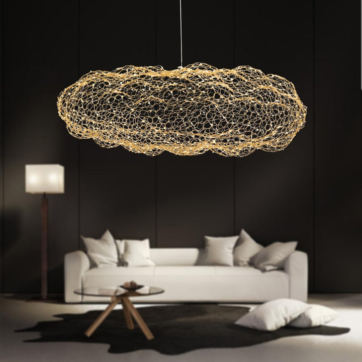 Handmade Iron Cloud Lamp with Starry LED Points for Art Deco Interiors