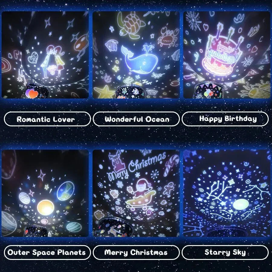LED Night Light Projector with Remote Control and Music – Children's Lamp with Stars and Timer