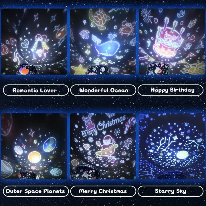 LED Night Light Projector with Remote Control and Music – Children's Lamp with Stars and Timer