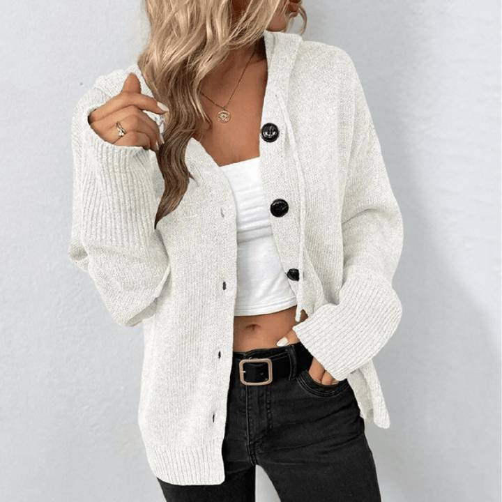Women’s Knit Cardigan – Warm Button-Down with Puffer Detail