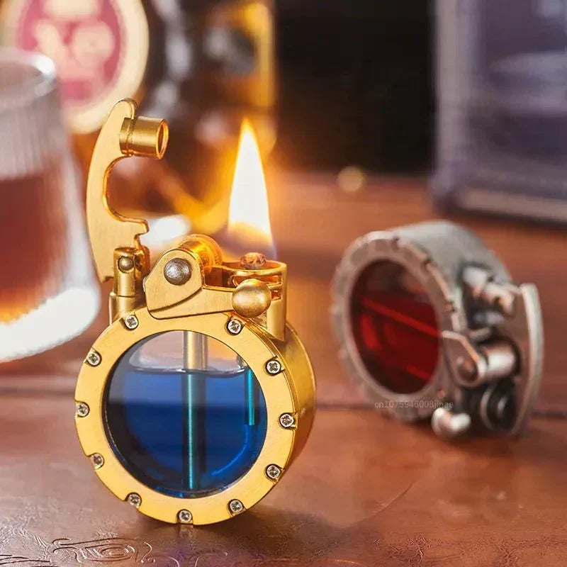 Vintage-Style Lighter with Rocker Switch and Windproof Transparent Tank