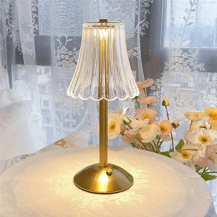 Elegant LED Table Lamp with Crystal Shade and Gold Finish – Touch Switch