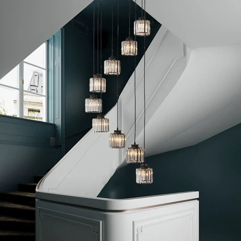 Long Glass Chandelier for Staircases and Entrances