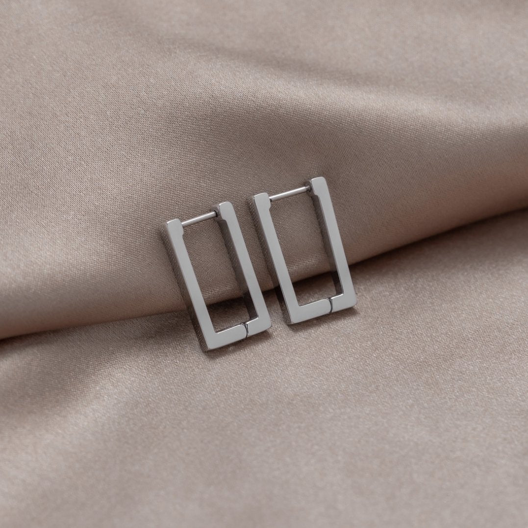 Elegant silver rectangular earrings