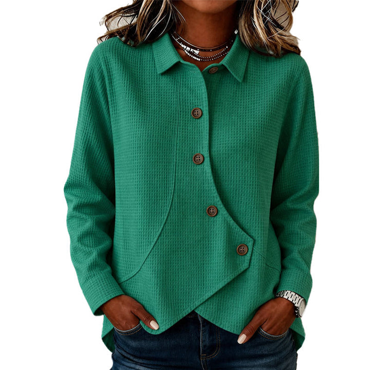 Women's Jumper with Button Placket and Asymmetric Hem