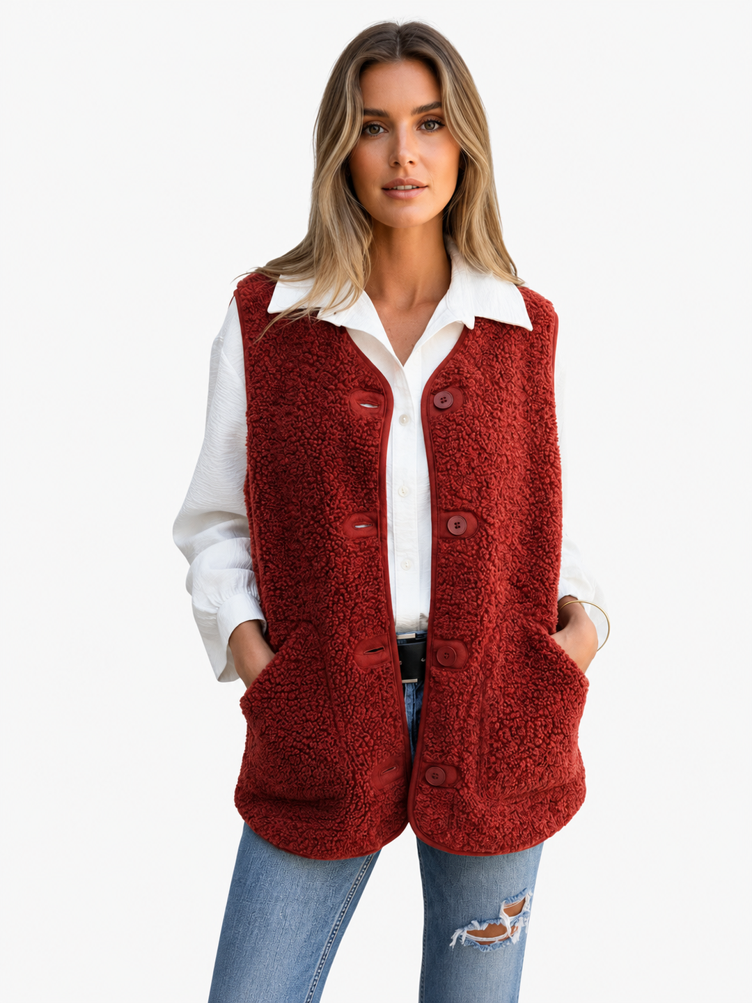 Women's Teddy Plush Button-Up Gilet