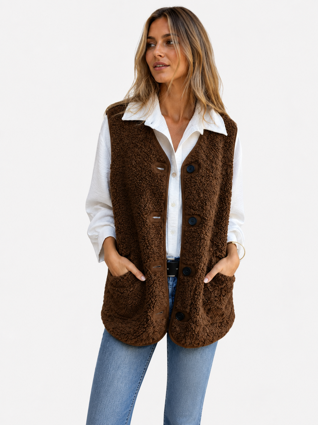 Women's Teddy Plush Button-Up Gilet