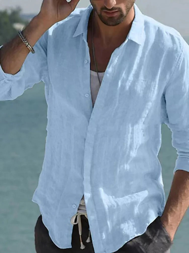 Men's Linen Shirt with Stand-Up Collar – Jam