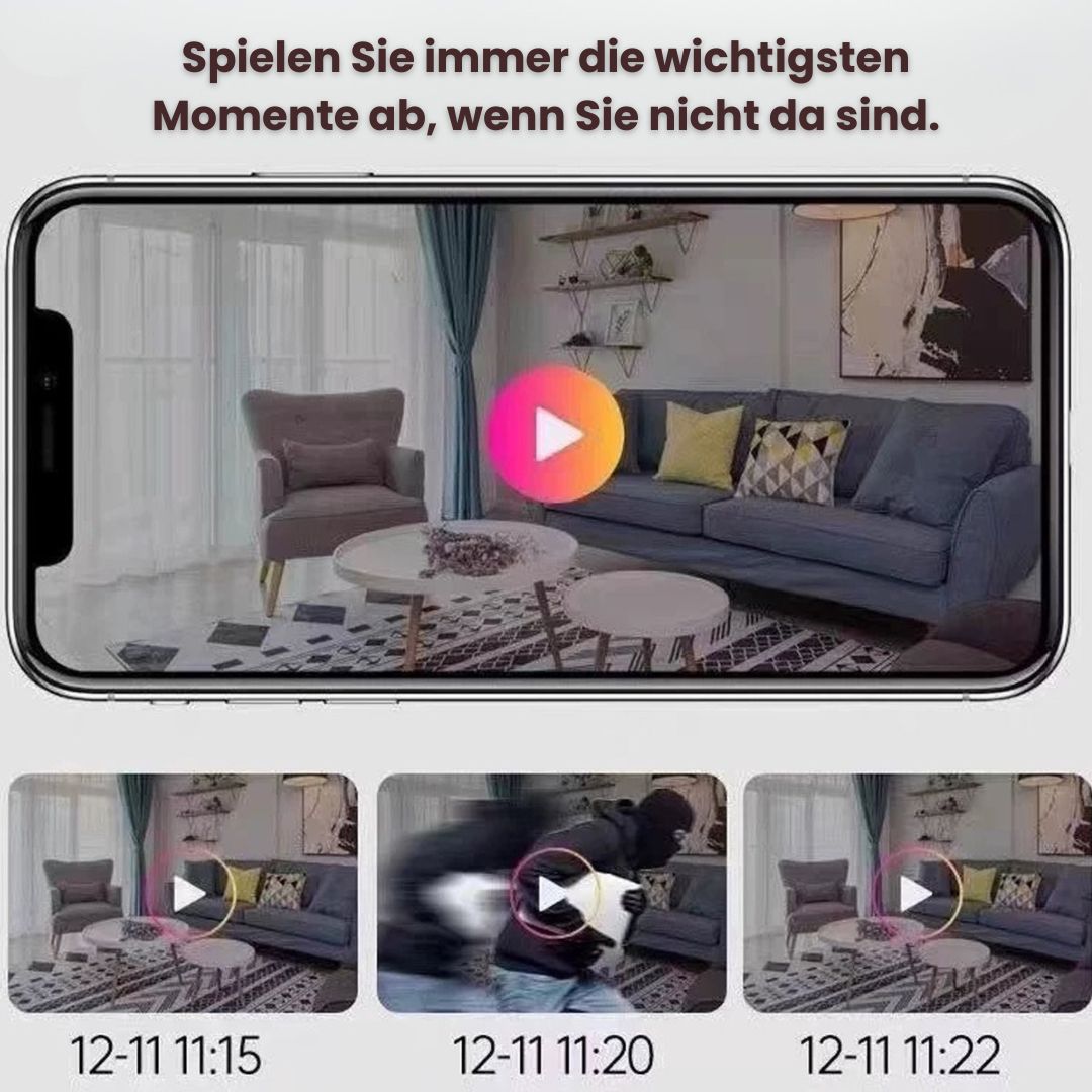 Überwachungskamera für innen und außen | Mini-WLAN-Kamera mit Live-Übertragung aufs Handy | Kabellos und kompakt | MiniGuardiano