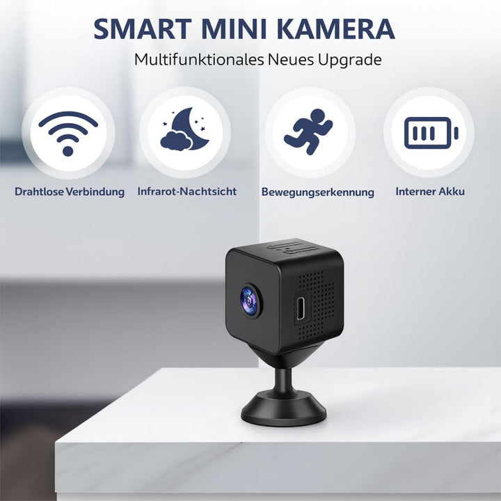 Überwachungskamera für innen und außen | Mini-WLAN-Kamera mit Live-Übertragung aufs Handy | Kabellos und kompakt | MiniGuardiano