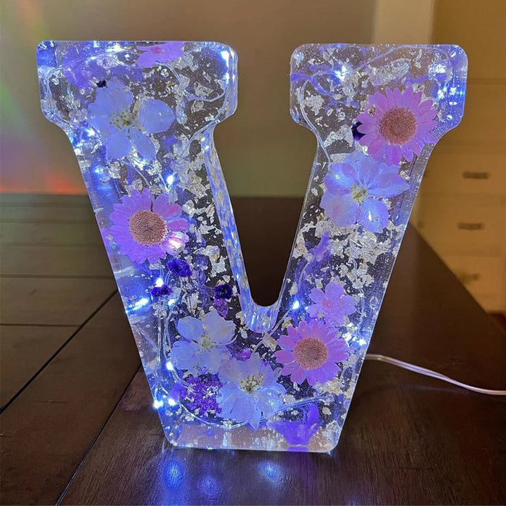 LumiFlair Floral Initial Night Light | Personalised Resin Light with Soft LED Light