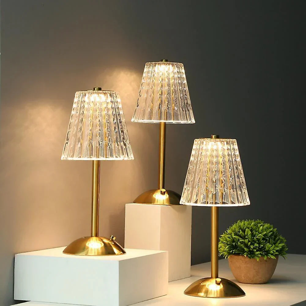 Elegant LED Table Lamp with Crystal Shade and Gold Finish – Touch Switch