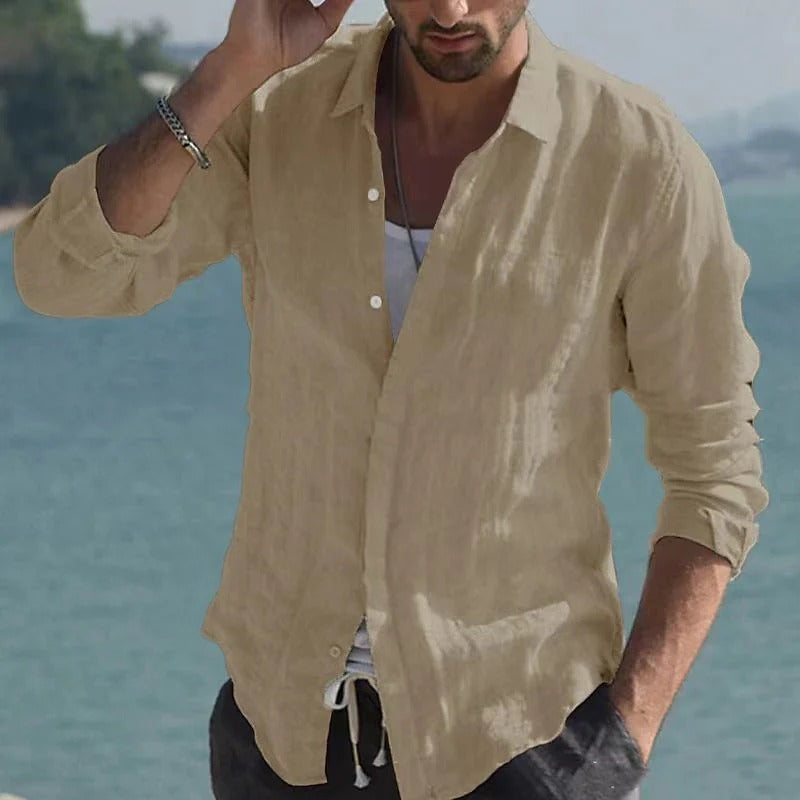 Men's Linen Shirt with Stand-Up Collar – Jam