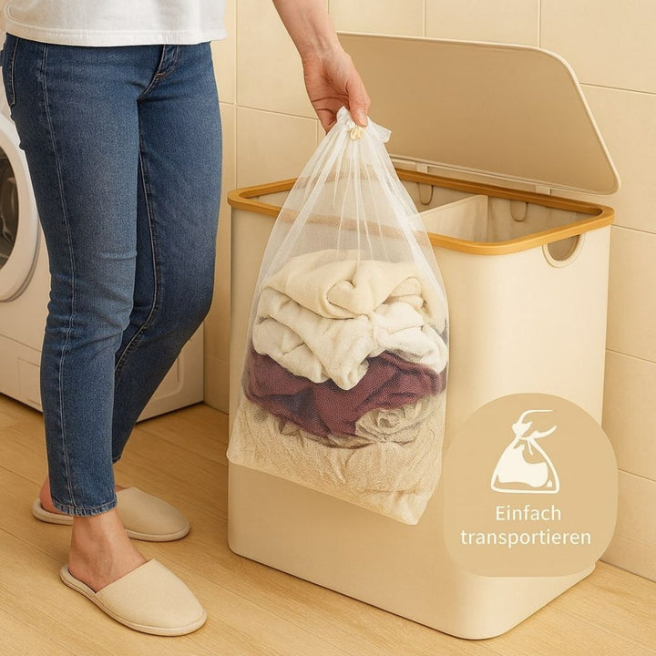 Laundry Basket with Lid | Laundry Sorter with 3 Compartments in Black, Beige and Grey | WäscheBox