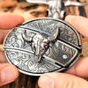 Oval Belt Buckle with Bull Skull and Hidden Knife