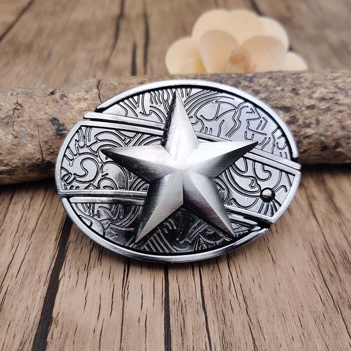 Oval Belt Buckle with Bull Skull and Hidden Knife