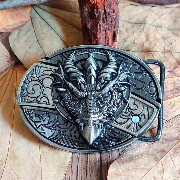 Oval Belt Buckle with Bull Skull and Hidden Knife