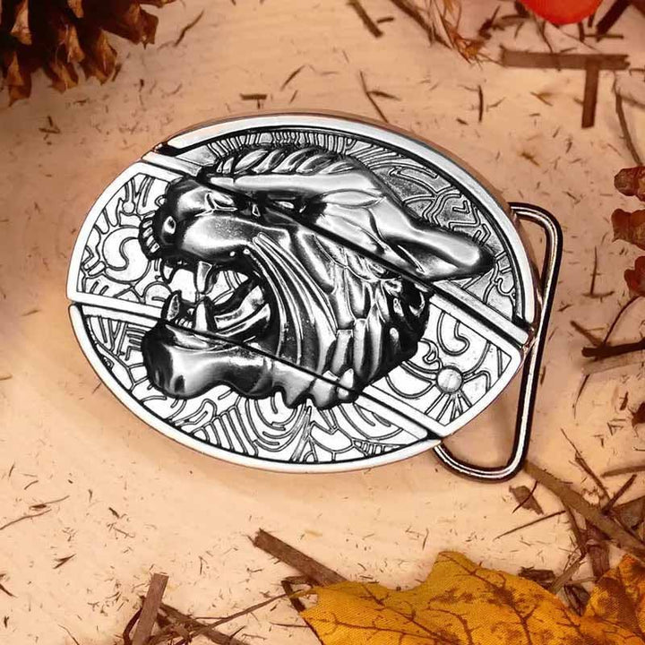 Oval Belt Buckle with Bull Skull and Hidden Knife