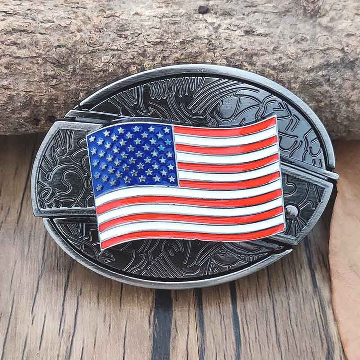 Oval Belt Buckle with Bull Skull and Hidden Knife