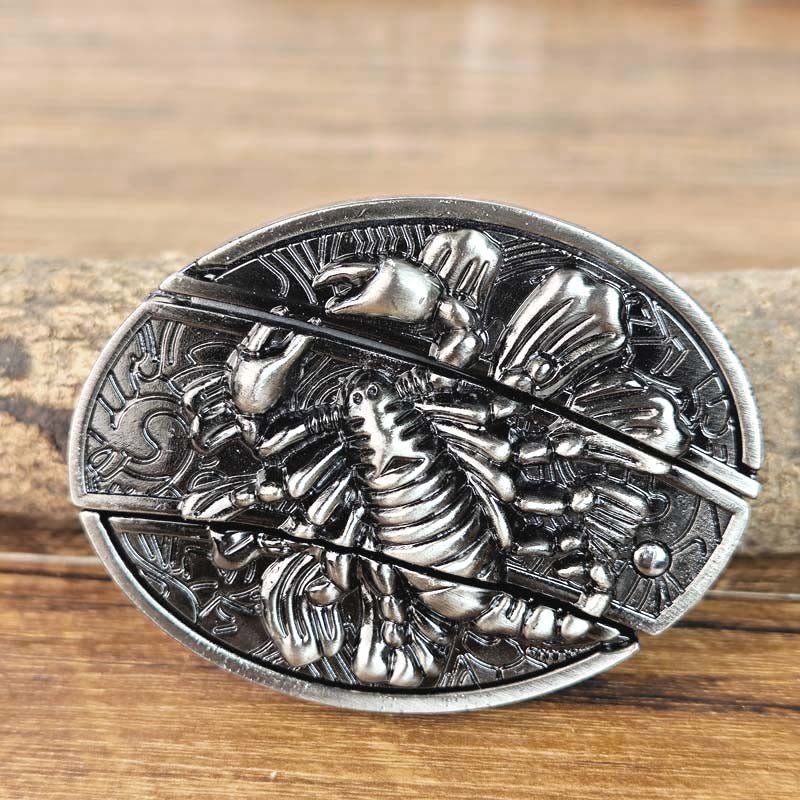 Oval Belt Buckle with Bull Skull and Hidden Knife