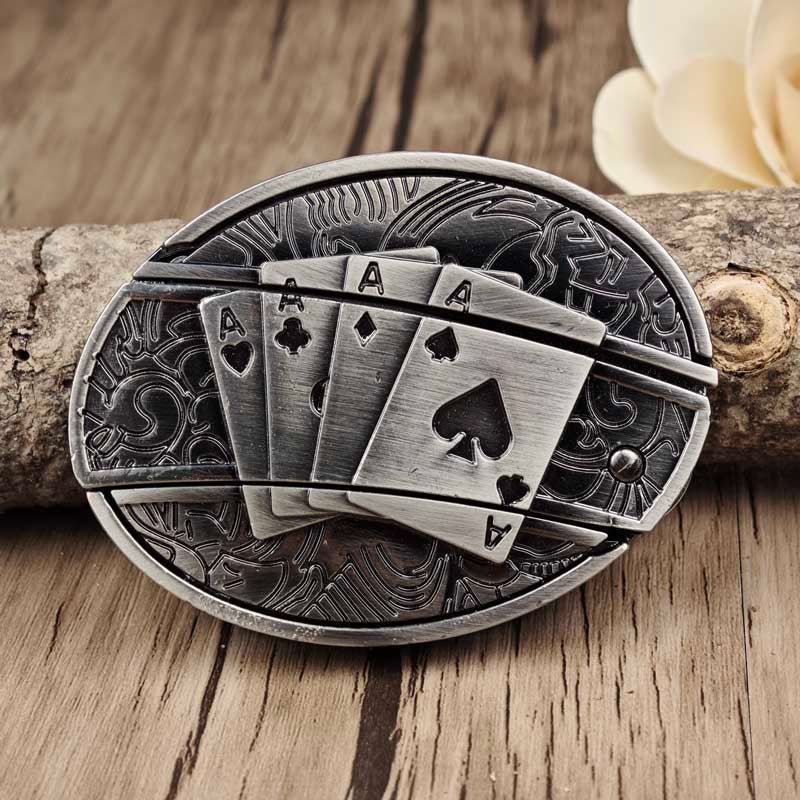 Oval Belt Buckle with Bull Skull and Hidden Knife