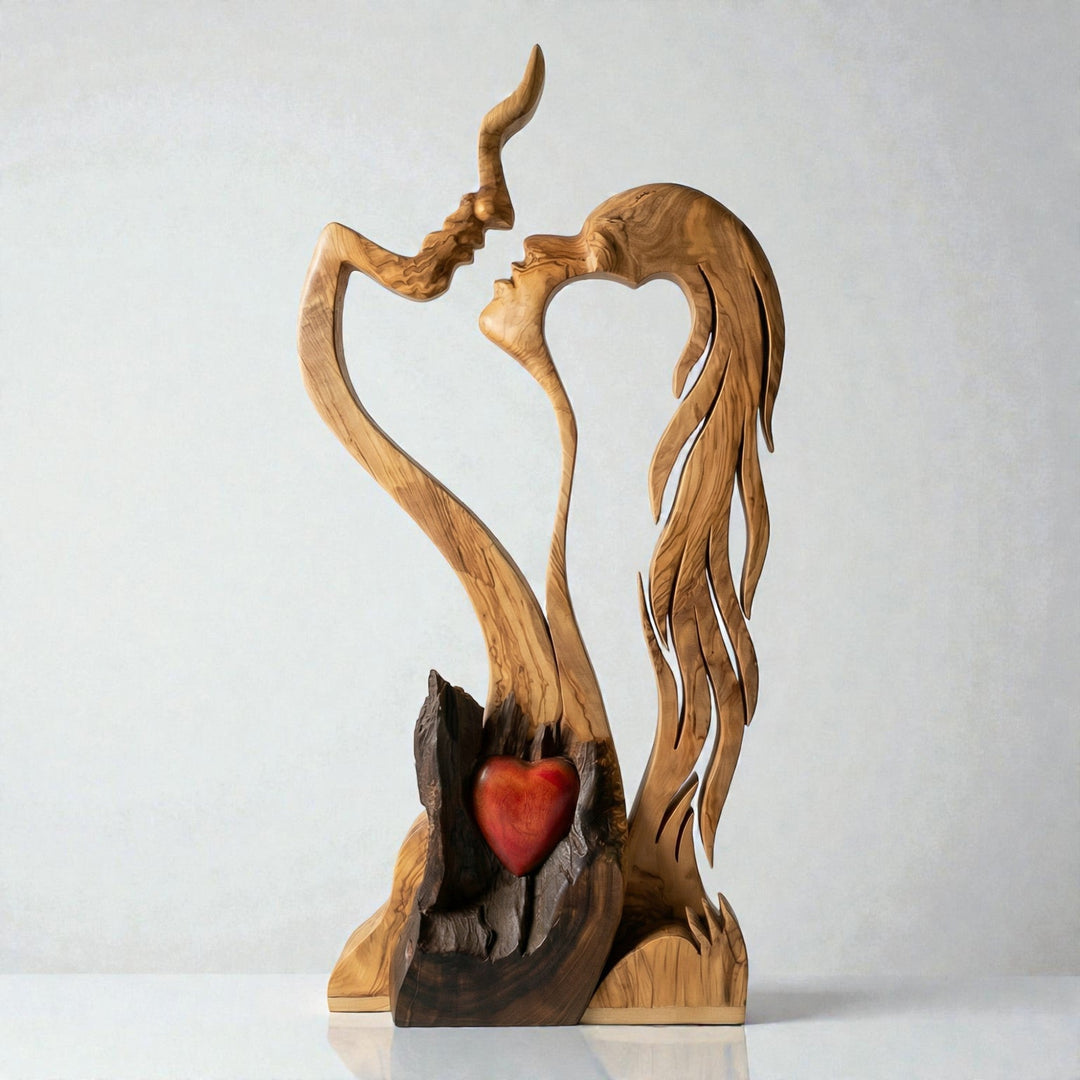 Paar-Skulptur aus Holz – Abstraktes Design, handwerklicher Look & Wohndekoration