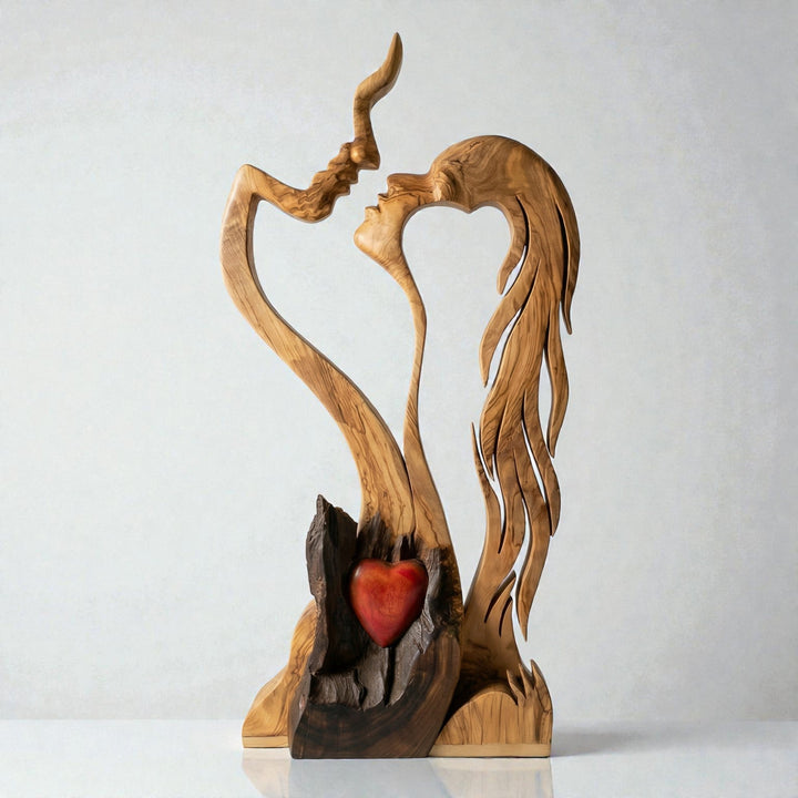 Paar-Skulptur aus Holz – Abstraktes Design, handwerklicher Look & Wohndekoration