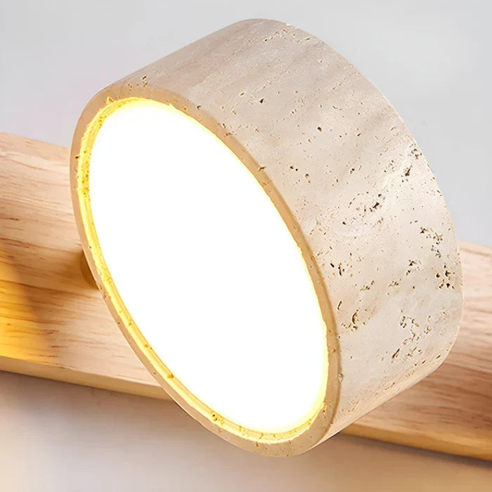 Modern LED Wall Lamp with Rotatable Stone Shades and Wooden Base