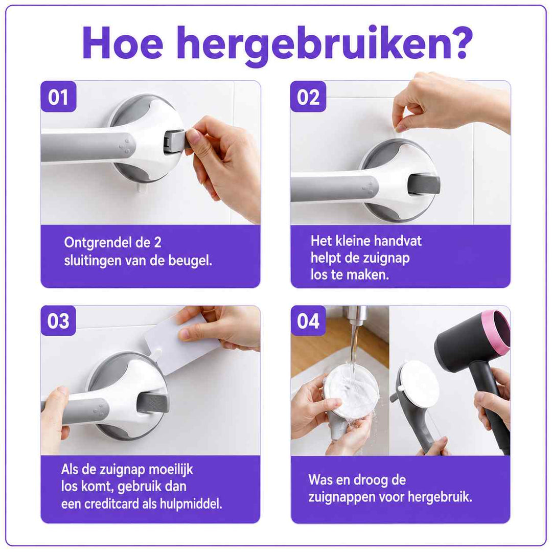 Suction grab handle for the shower, drill-free bathroom safety handle, 15.7 inch