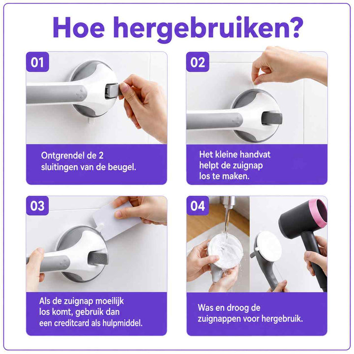 Suction grab handle for the shower, drill-free bathroom safety handle, 15.7 inch