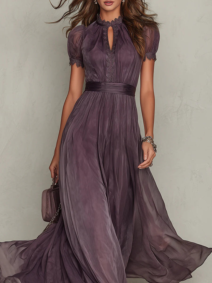 Women's Maxi Dress with Lace Trim and Gathered Waist for Special Occasions