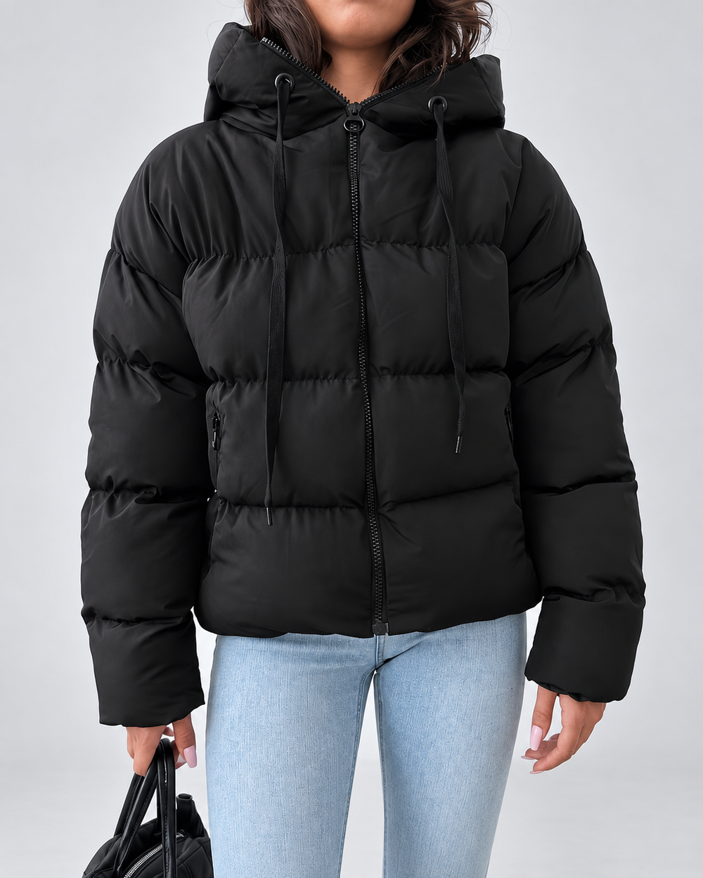 Women's Oversized Quilted Puffer Jacket with Hood and Zip