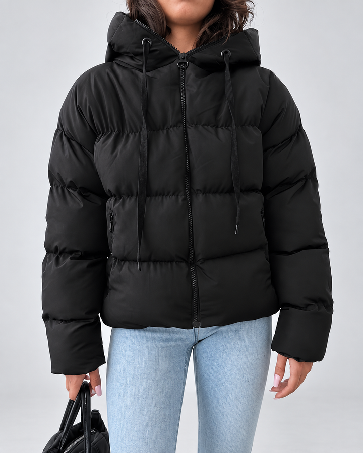 Women's Oversized Quilted Puffer Jacket with Hood and Zip